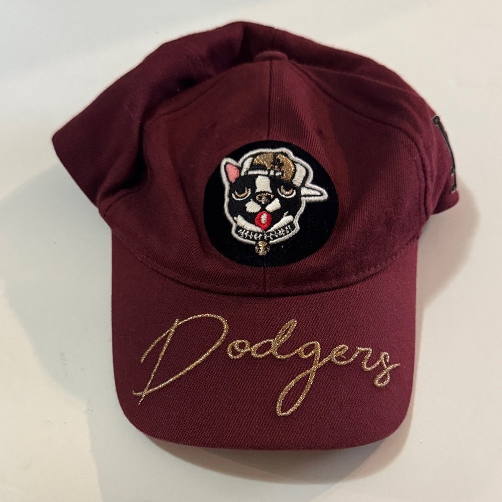 EUC Kids Maroon Dodgers MLB Cap with Embroidered Dog Patch